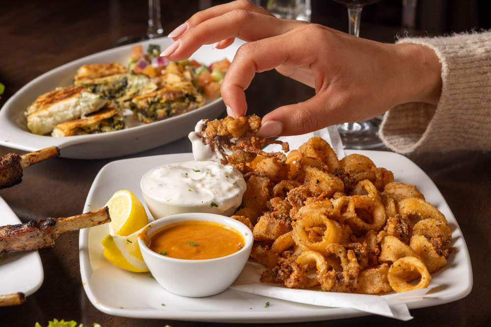 Calamari and Greek favorites served at the table